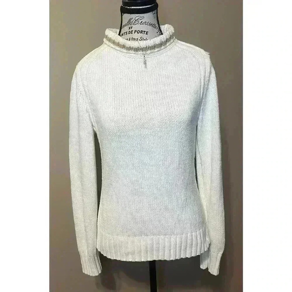 Tommy Hilfiger Cable Knit Sweater White Ivory Mock Neck Women’s Size Medium EUC! - Picture 2 of 9